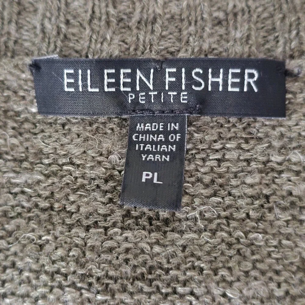 Eileen Fisher Petite Olive V-Neck Sweater Wool Linen Silk Relaxed Fit PL - Picture 2 of 14